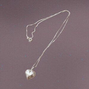 Sterling Silver Puffed Heart Pendant Necklace Delicate Box Chain